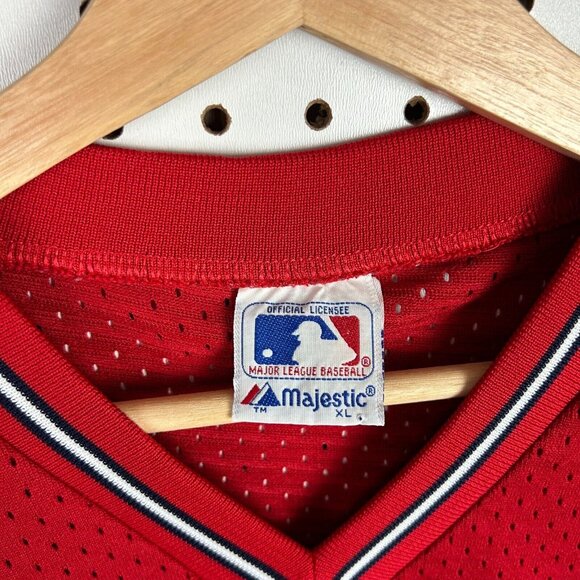 St Louis Cardinals Vintage Jersey Sz Large Red Mesh 90s‎ Majestic Stitched Logo - Picture 5 of 6